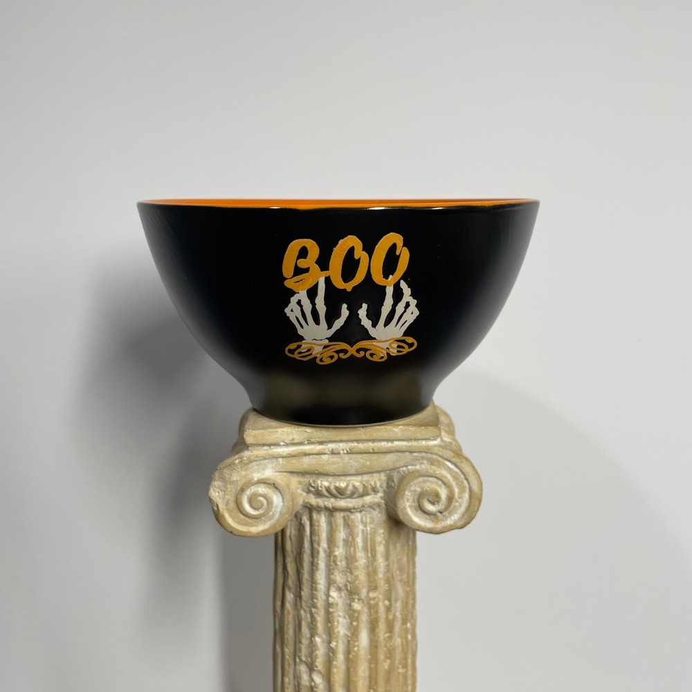 Eli + Ana Halloween Bowl Skeleton Hands BOO Black Orange Ceramic Candy Dish Goth